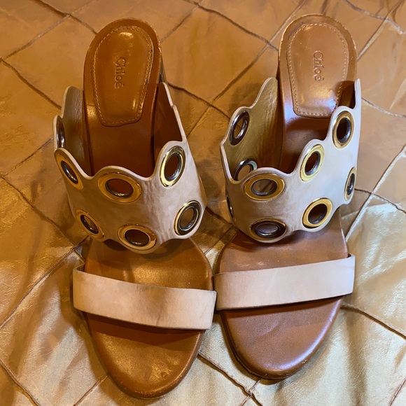 Chloe fabulous leather heels slides, size 37.5